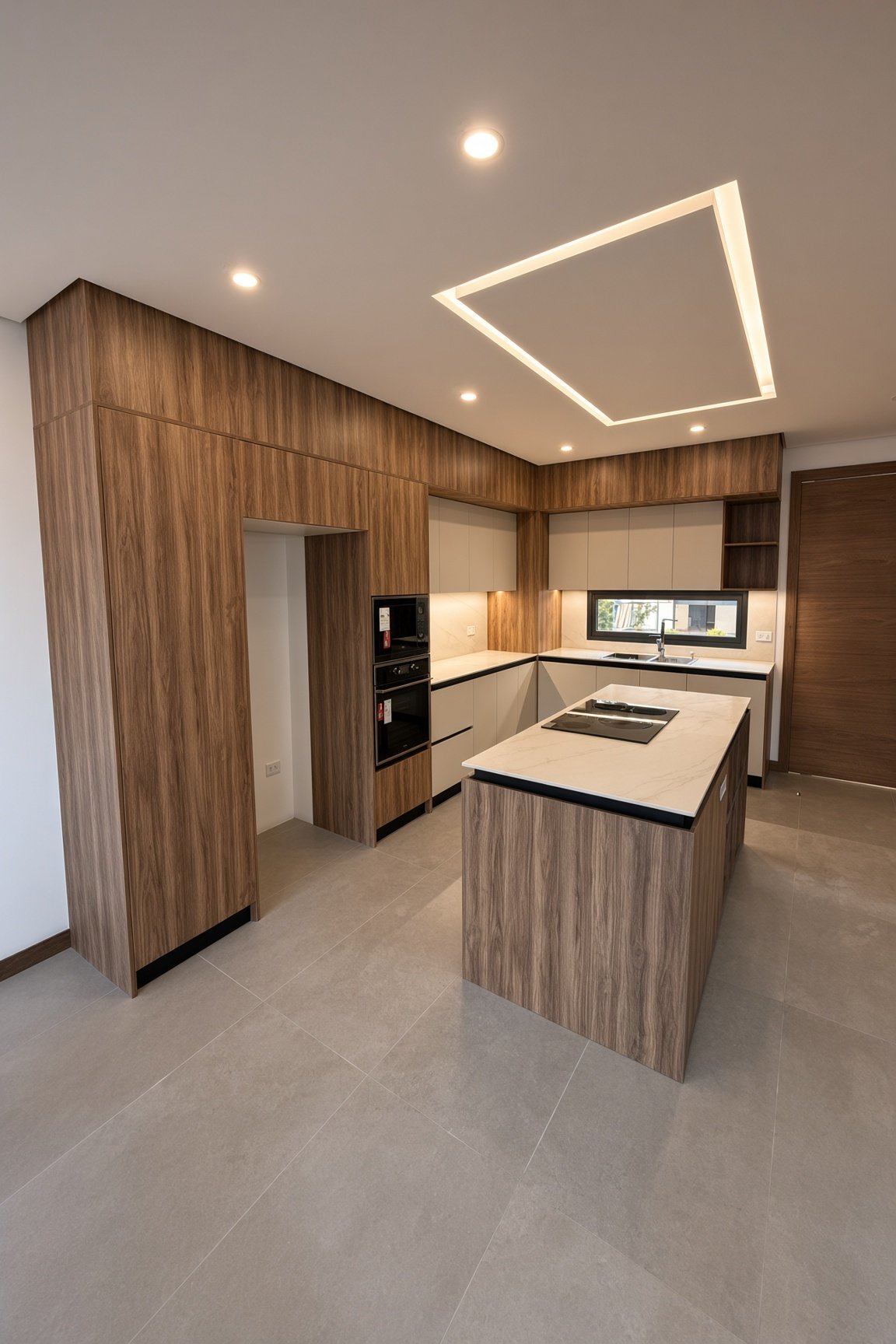 Cocina con isla de madera en una casa de Cumbayá